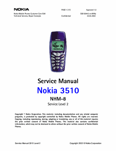 Nokia 3510 Service Manual Level 2 - (22/5/2002) - pag. 17